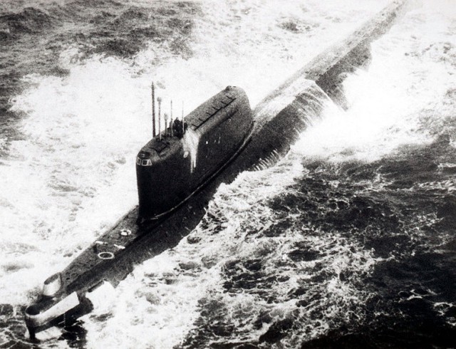https://en.wikipedia.org/wiki/File:Submarine_Hotel_II_class.jpg A Soviet Hotel II class nuclear-powered ballistic missile submarine