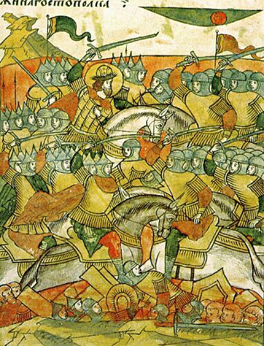 https://en.wikipedia.org/wiki/Battle_on_the_Ice#/media/File:Alexander_nevskiy_ice_bat tle3.jpg Depiction of the Battle as illustrated in the manuscript "The Life of Alexander Nevsky"
