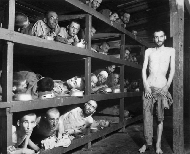 Slave laborers in Buchenwald surprised by the arrival of Allied troops