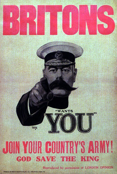 Recruitment poster depicting Lord Herbert Kitchener, British Secretary of State for War