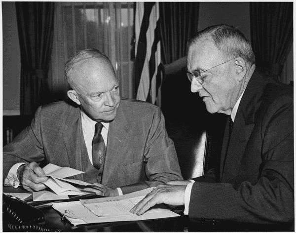 https://en.wikipedia.org/wiki/File:President_Eisenhower_and_John_Foster_Dulles_in_1956.jpg Dwight David "Ike" Eisenhower, 34th US President with John Foster Dulles