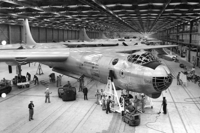 RB-36s in production - note the heavily-framed "greenhouse" bubble canopy over the cockpit area, used for all production B-36 airframes
