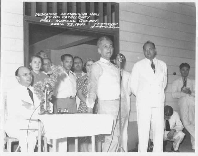 http://3roads.com/presskit/rescue-in-the-philippines/ Quezon welcoming refugees at the Markikina Hall on 23 April 1940