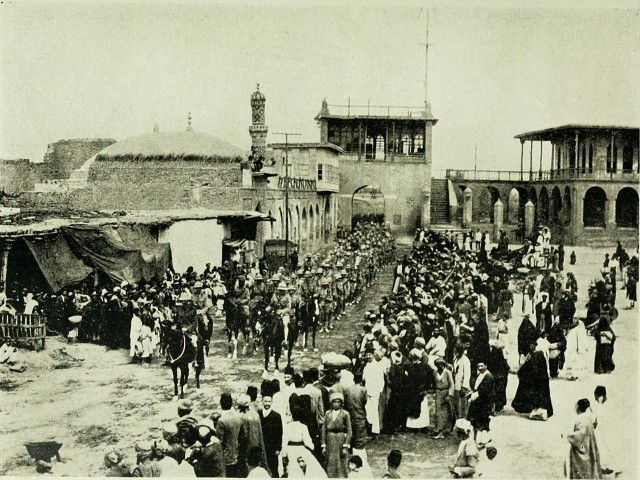 British Indian Army entering Baghdad in 1917 via commons.wikimedia.org