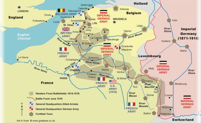 Map of the trenches that defined the Western Front