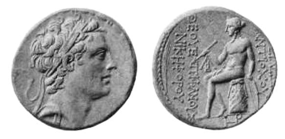 Coin with the profile of Antiochus IV similar to those found at the dig site. these coins not only help to date the fortress, but also show that a Seleucid garrison likely did occupy it.