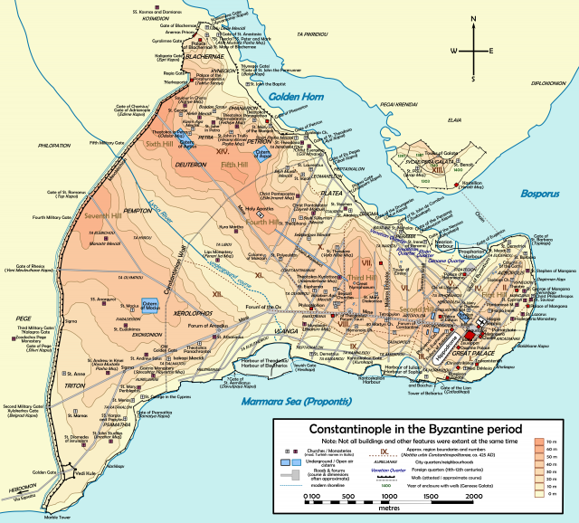 A very detailed map of the city showing various landmarks as well as labeling sections of the walls.