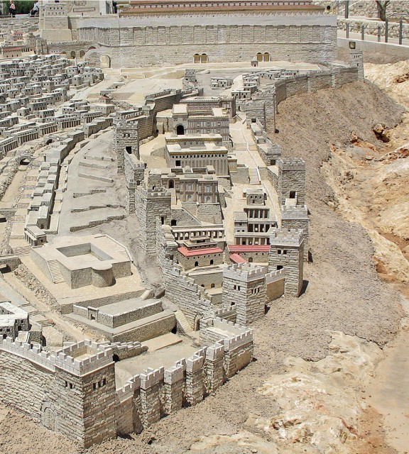 A model of the City of David region depicting the area a few generations after the estimated time of the Acra's destruction.