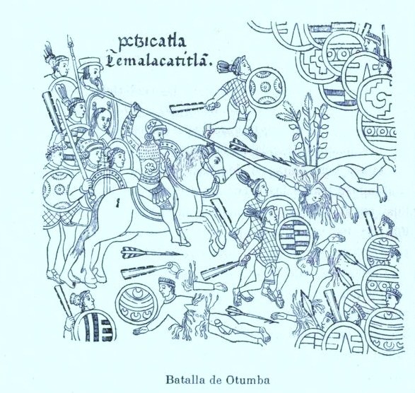 a gruesome depiction of Otumba, showing the damage the Aztec and Spanish weapons could do. the Aztecs had no real answer for the long lances of the Spanish cavalry.