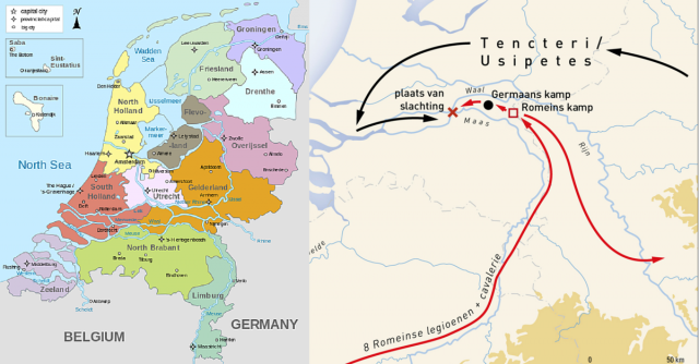 Map of the Netherlands on the left and a University created diagram of the battle on the right