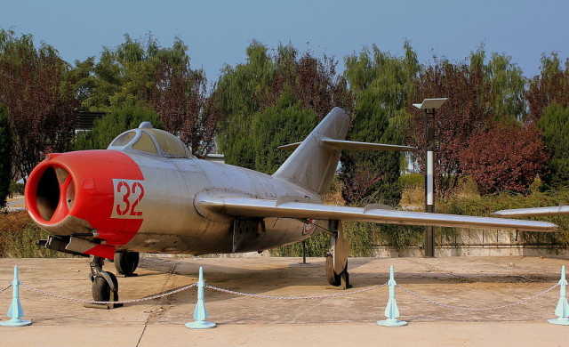https://en.wikipedia.org/wiki/Mikoyan-Gurevich_MiG-15 A North Korean MiG-15 at the Chinese Aviation Museum in Beijing, China