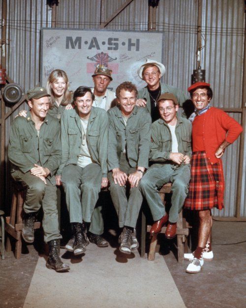 M*A*S*H. Bottom row, left to right: Frank Burns, Hawkeye Pierce, Trapper (John) McIntyre, Radar O'riley, Max Klinger. Top row, left to right: Magaret Houlihan, Henry Blake, and Father Mulcahy