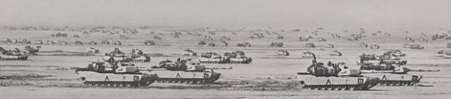 M1A1 Abrams Tanks from the 3rd Armored Division First Brigade along the Line of Departure.