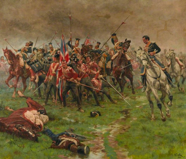 The Buffs defend their colours, painted by William Barnes Wollen