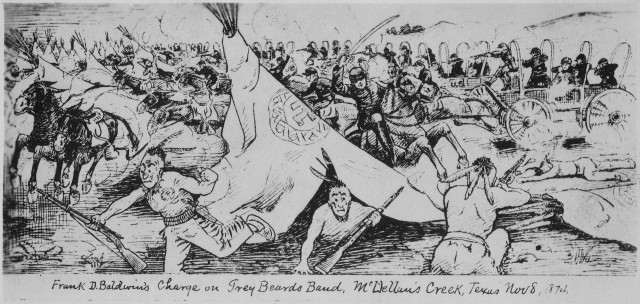 A depiction of Frank Baldwin's charge at McClellan's Creek Texas via commons.wikipedia.org