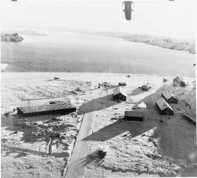 No. 114 Squadron RAF bombers attacking the airfield at Herdla No. 114 Squadron RAF bombers attacking the airfield at Herdla