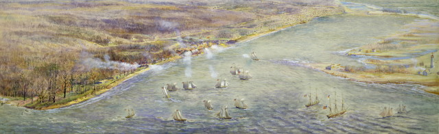 http://www.torontopubliclibrary.ca/detail.jsp?R=DC-JRR905 The 1914 water colour painting of The Battle of York by Owen Staples