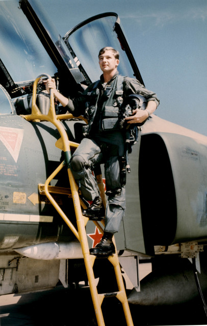 Capt. Charles B. DeBellevue, Vietnam Ace F-4D Phantom at Udorn AB, Thailand As a captain, DeBellevue became the first non-pilot ace and the leading ace in the US Air Force during the Vietnam War. He was an F-4 weapon system officer with the 555th Tactical Fighter Squadron. (U.S. Air Force photo)