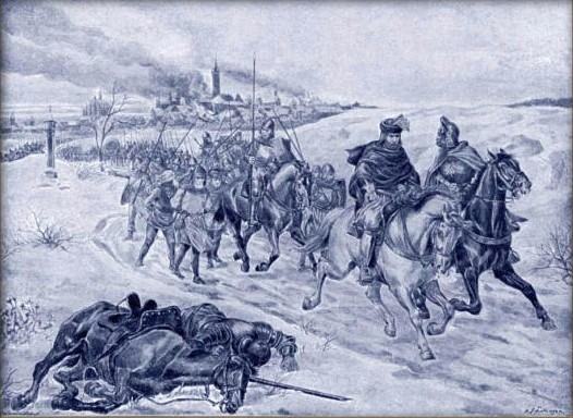 Sigismund fleeing after a battle against a blind general where he had a large numerical advantage.