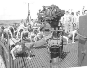 Raiders exercing in their one hour per day brake at the deck on the "Nautilus" on their way to Butaritari
