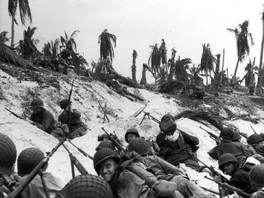 American troops fighting up the beach in the Battle of Eniwetok