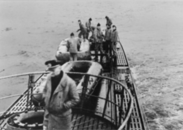Inflatable rubber rafts on the after deck of German U-537 in Martin Bay, Labrador, Newfoundland (now Canada) on 22 Oct 1943. The rafts were used to take pieces of Weather Station Kurt ashore to the Hutton Peninsula. ww2db - Bundesarchiv