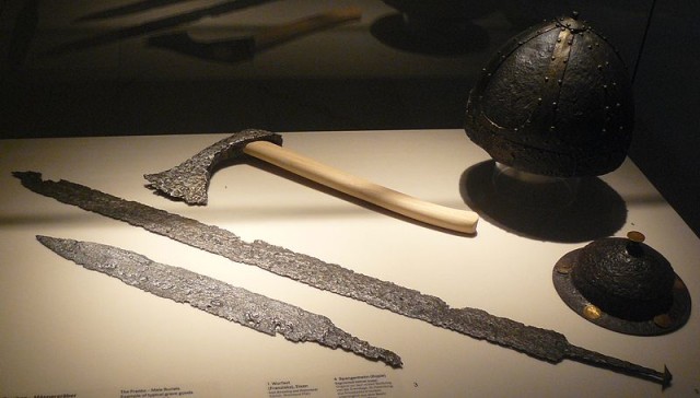 The Franks used heavy axes and swords, but at Tours also wielded spears to effectively counter the cavalry.