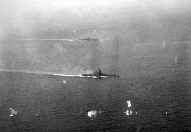 The Yamato off the coast of Samar during the battle via commons.wikimedia.org