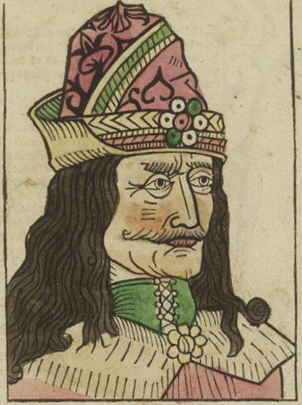Vlad the Impaler, from a woodcut published in 1488, author unknown (Wikipedia)