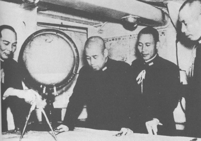 Yamamoto with staff on Nagato sometime in 1940.