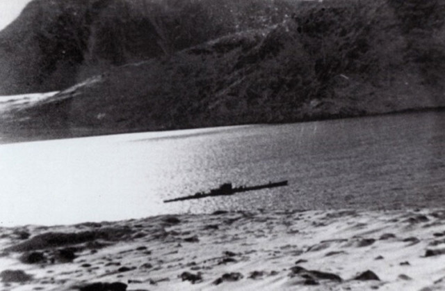 A view of U-537 anchored in Martin Bay on Labrador Coast northern Canada : National WW2 Museum