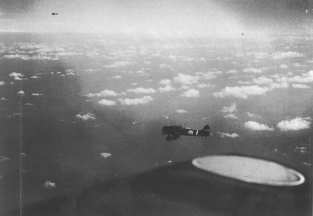 Japanese carrier dive bombers head towards the reported position of American carriers on 7 May.