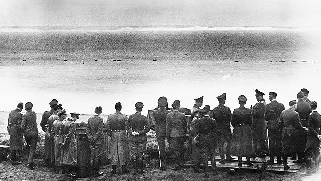 German officers staring across the Channel