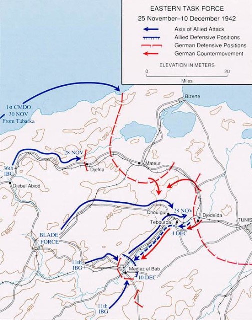 Map of Tunisia battle lines, November-December 1942