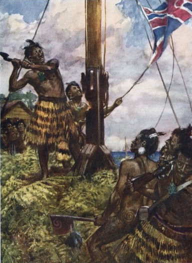 Hone Heke cuts down the flagstaff on Flagstaff Hill at Kororāreka.