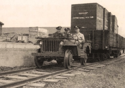 Demonstration of a Jeep pulling a railcar, 1943 