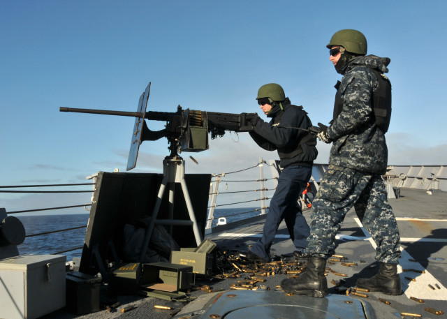 A .50 Caliber on a US Navy Ship