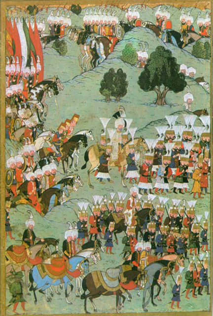 A miniature of Suleiman leading his men to Sziget. Source: [1]