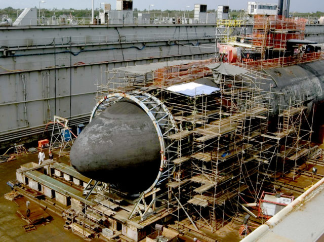 USS San Fransisco seen having repairs done...Photo via Wikipedia