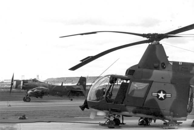 A U.S. Air Force Kaman HH-43B/F Huskie and a South Vietnamese Douglas A-1H Skyraider in Vietnam, in the 1960s. Source: Wikimedia / Public Domain