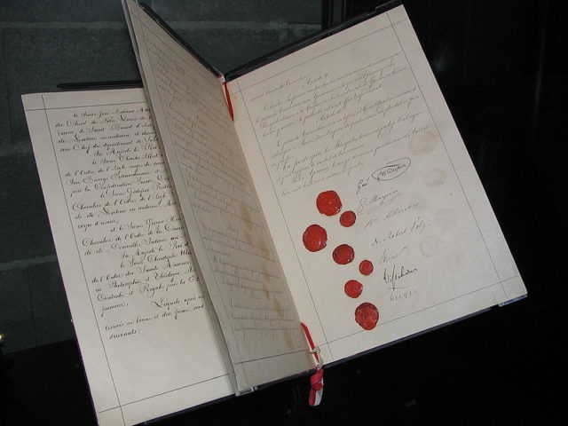Original document of the First Geneva Convention, 1864. By Kevin Quinn, Ohio, US - Flickr, CC BY 2.0, https://commons.wikimedia.org/w/index.php?curid=359407
