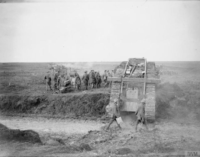 Tanks, infantry, and artillery. This trifecta is what made the initial assault so successful. Though, the artillery shown here are captured German field guns. Source: wiki/ public domain