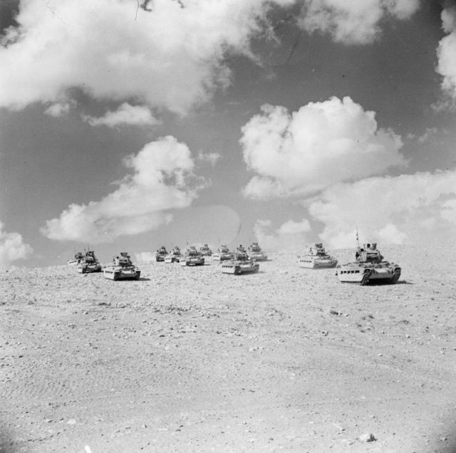 British Matilda tanks move forward at Tobruk. © IWM (E 5559)