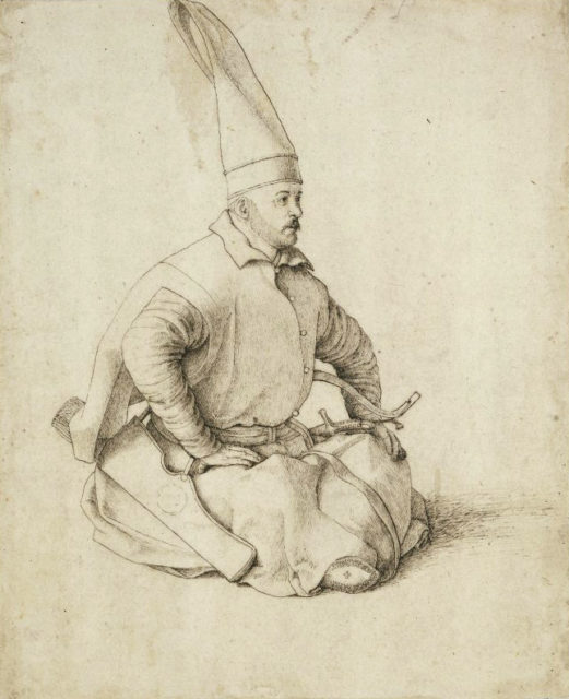 Un dibujo de Jenízaro del siglo XV de Gentile Bellini; Dominio público, 