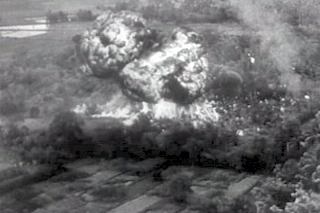 The French Aviation navale drops napalm over Viet Minh guerrilla positions during an ambush (December 1953).