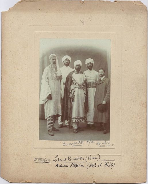 "Prince Musaka Ali and his suite" were in fact students (L-R) Adrian Stephen, Robert Bowen Colthurst, Horace Cole, Leland Buxton and 'Drummer' Howard.