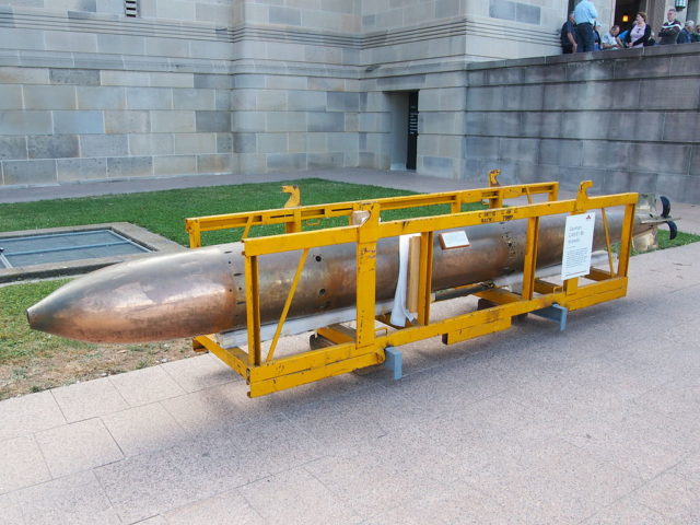 An early German torpedo, the C-45-91, U-21 would have carried these for less important targets, as the G series was very expensive, and only for use on high value targets. Image Source: Wikipedia Commons By Nick-D - Own work, CC BY-SA 3.0, https://commons.wikimedia.org/w/index.php?curid=25522697