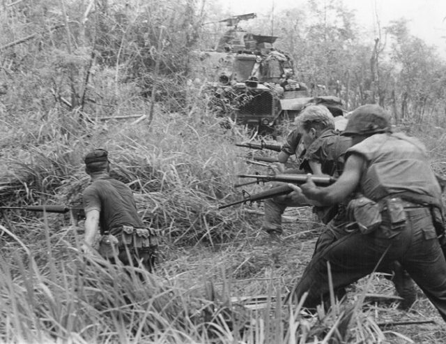 US Marines in Vietnam during Operation Allen Brook in 1968.