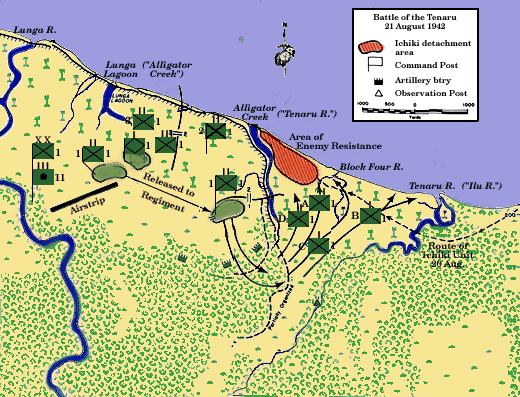 Allied Lunga perimiter and Battle of the Tanaru River, Guadalcanal, 21 August 1942.
