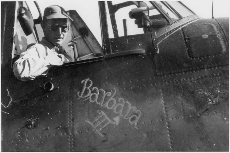 George Bush in the cockpit of his TBM Avenger during World War II